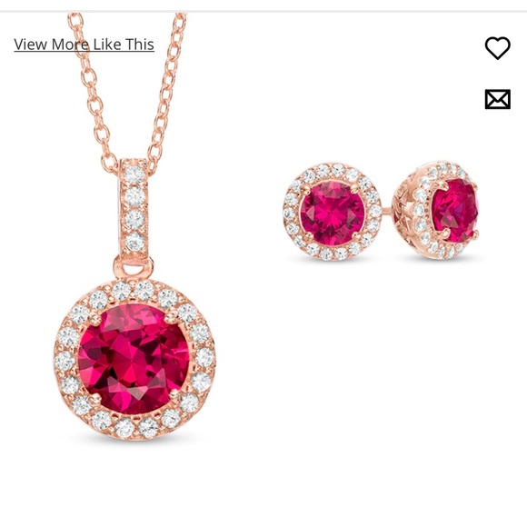 Zales Lab-Created Ruby and White Sapphire Pendant and Earrings Set in Rose Gold - Picture 4 of 4